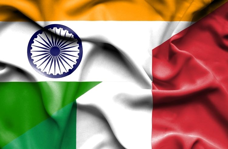 The flags of India and Italy side by side